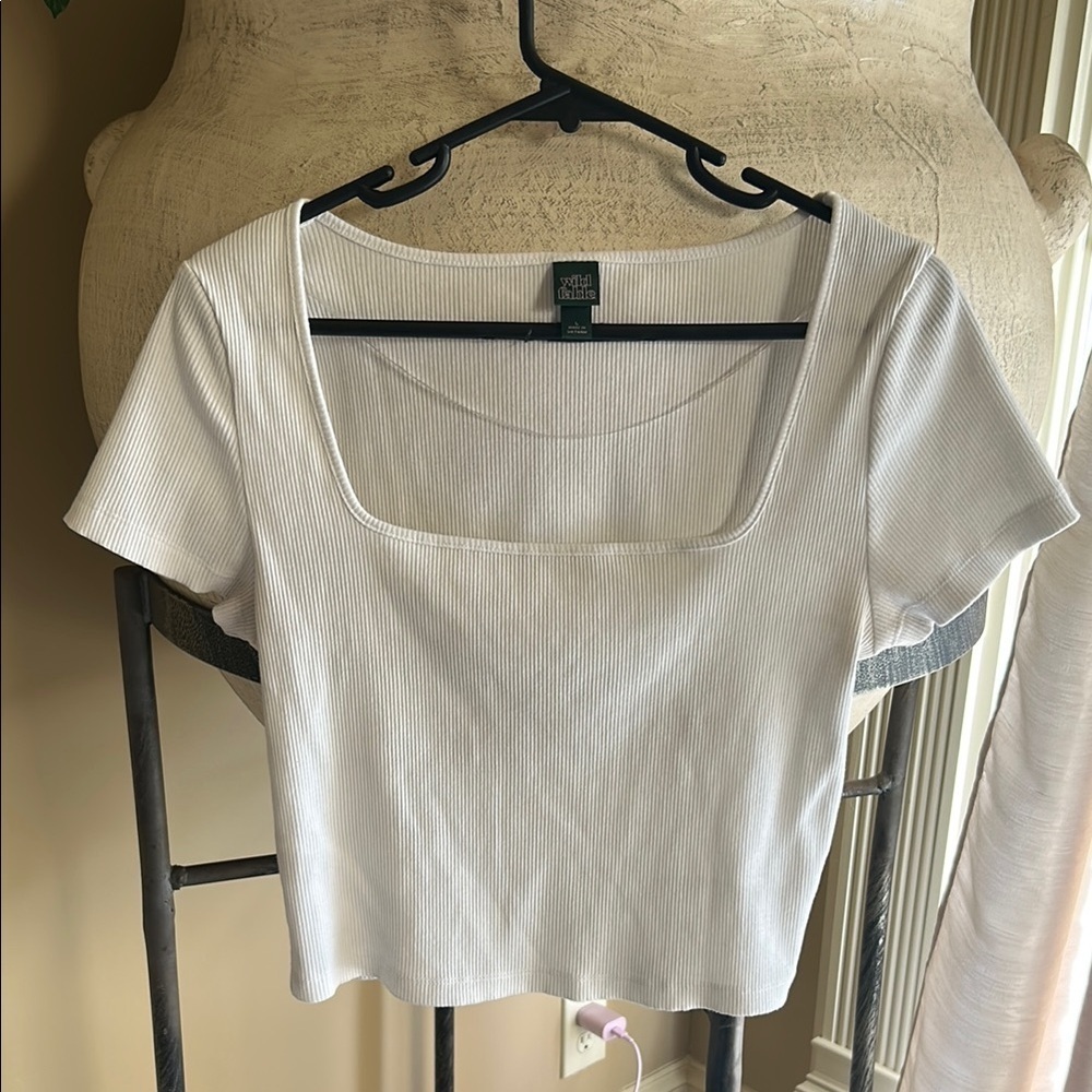 Cream Short Sleeve Crop Blouse